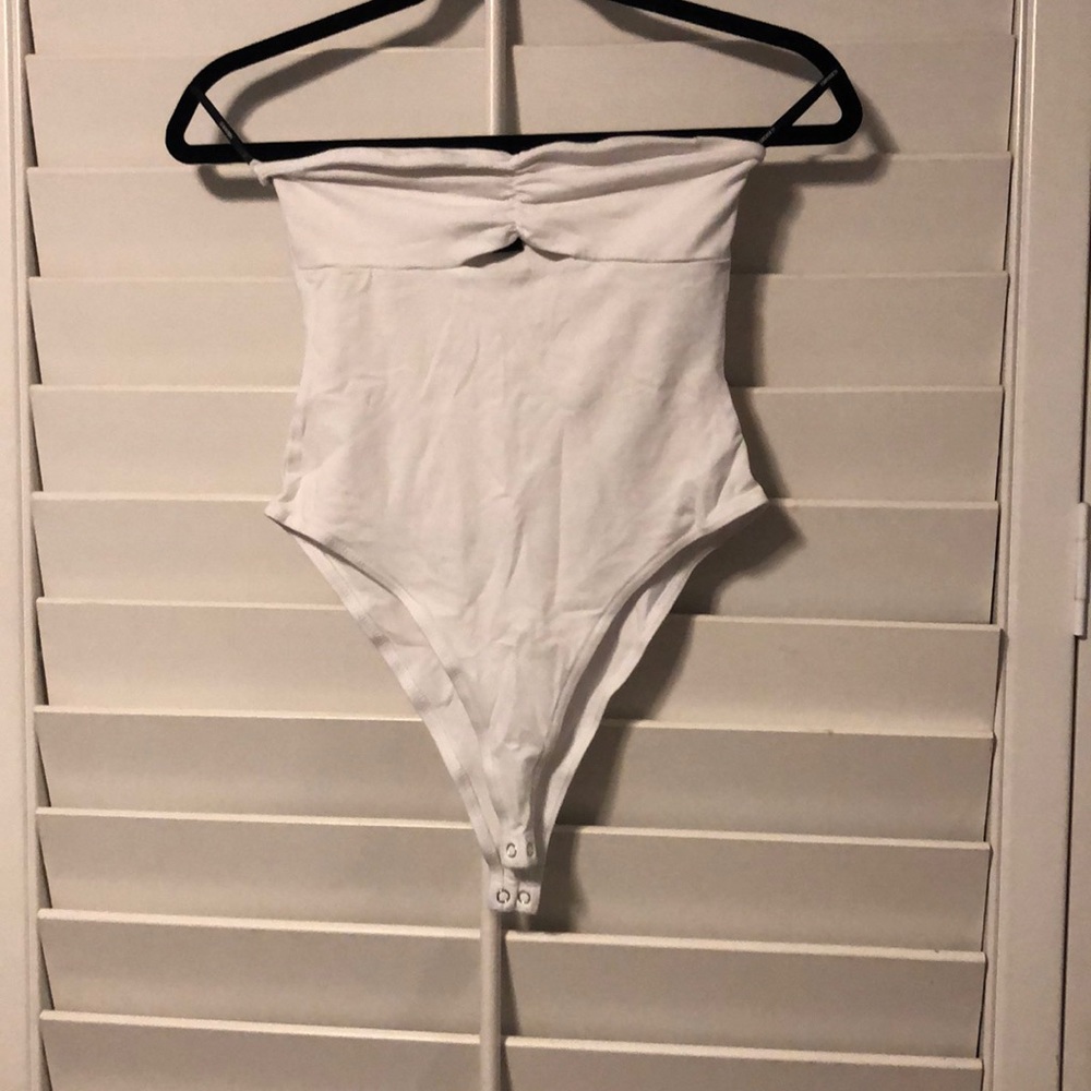 White strapless body suit